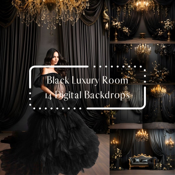 Black Luxury Room Digital Backdrops, Maternity Wedding Portrait Digital Overlays, Studio Photography Digital Background, Photoshop Overlays