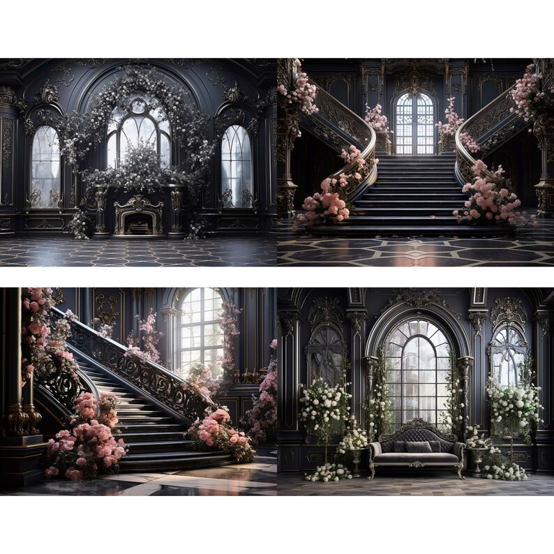 Black Marble Room Digital Backdrops, Maternity Wedding Portrait Digital ...