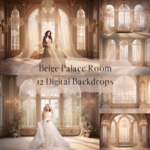 Beige Palace Room digitale achtergronden, moederschap bruiloft portret digitale overlays, studiofotografie digitale achtergrond, Photoshop overlays