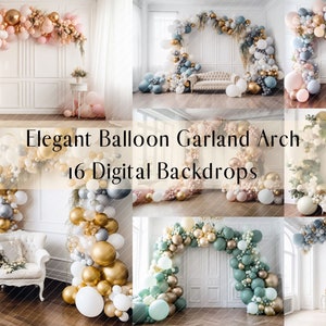 Elegant Balloon Garland Arch Digital Backdrops Birthday Party Prom Maternity Family Studio Photography Digital Background Photoshop overlays