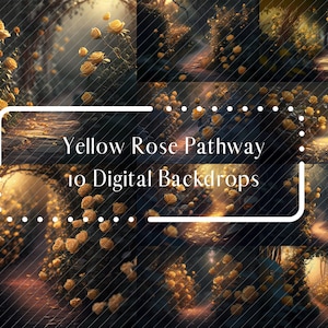 10 Yellow Rose Pathway digitale achtergronden, magische sprookje digitale achtergrond, fotografie digitale achtergrond, lente digitale achtergronden