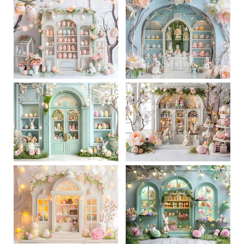 Easter Egg Shop Front Digital Backdrops, Easter Photo Props, Spring ...