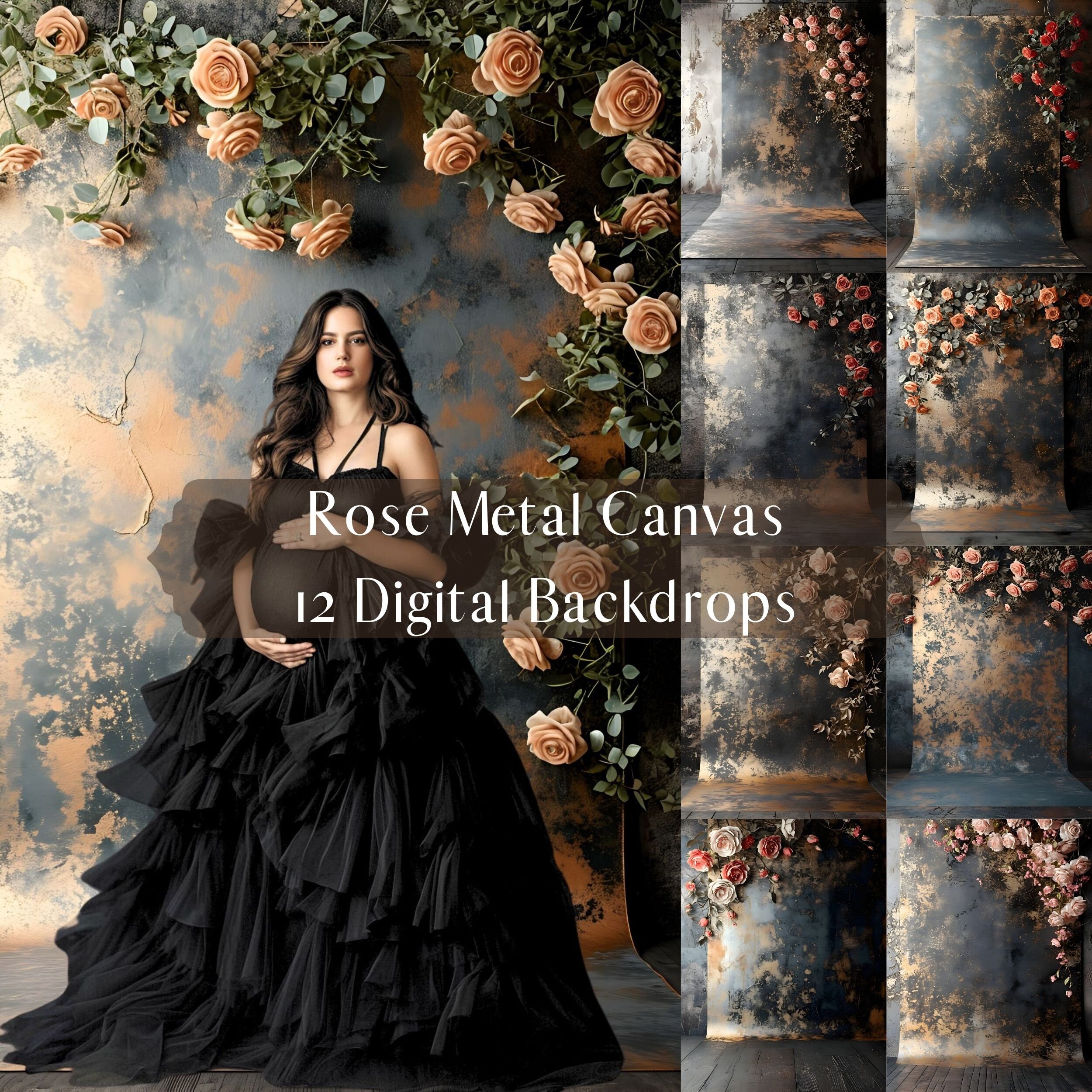 Opulent Roses Digital Backdrops of Black and Gold Textured Elegance ...