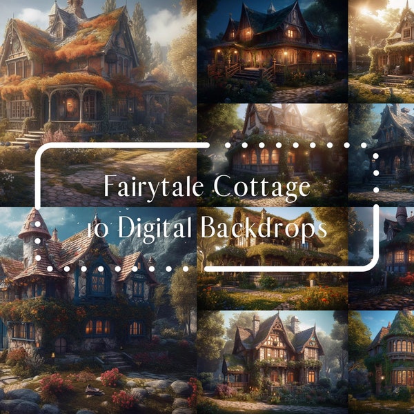 10 Fairytale House Backdrops for Composite Photography, Enchanted Cottage Studio Backdrop, Photography Digital Background,Photoshop overlays