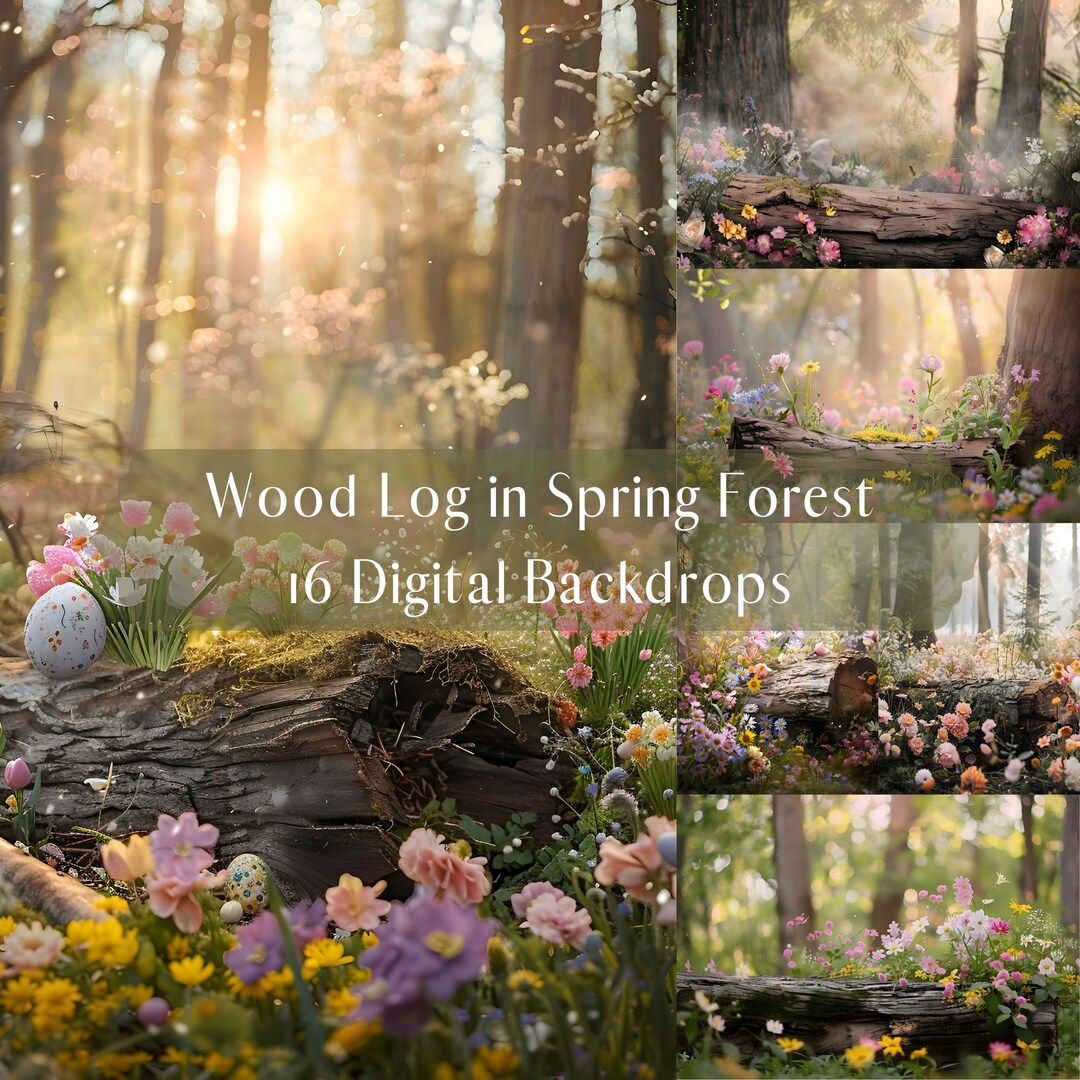 Wood Log in Forest Digital Backdrops, Spring Wildflowers, Enchanted ...