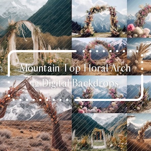 Mountain Top Floral Arch Digital Backdrops, Maternity Family Wedding Engagement Photography Digital Background, Photoshop Overlays Outdoor