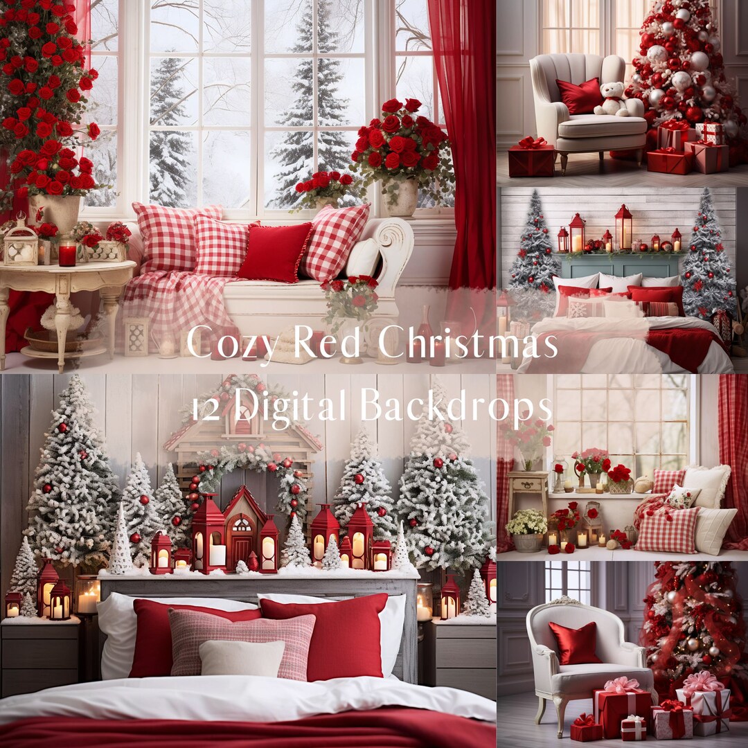 Cozy Red Christmas Digital Backdrops Composite Photography Holiday ...