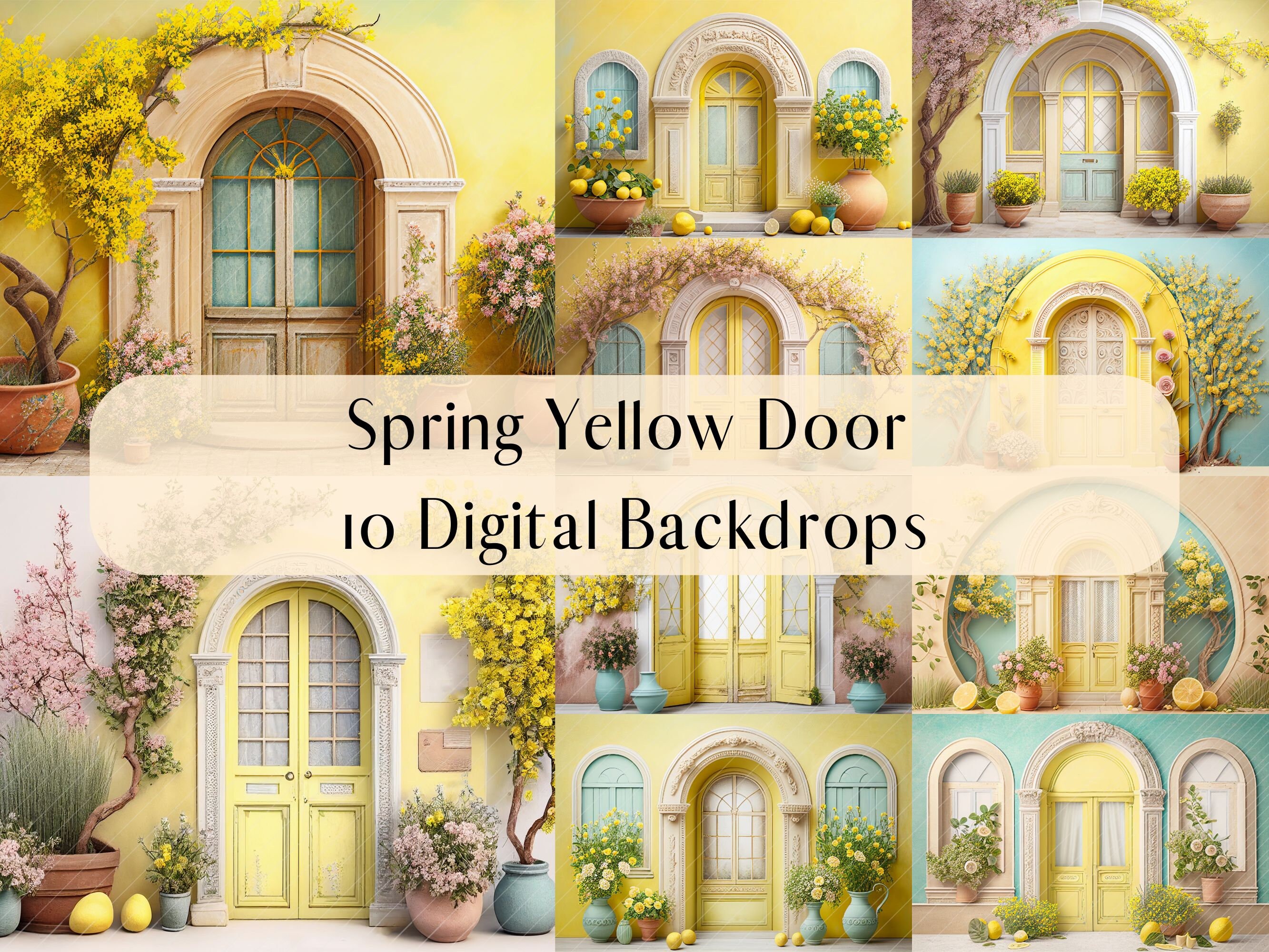 Ellow Window Backdrop 10 Yellow Door Digital Backdrops, Spring Photo Digital Background ...