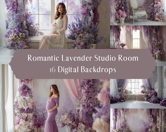 Lavendel bloemen kamer digitale achtergronden, moederschap bruiloft portret digitale overlays, studiofotografie digitale achtergrond, Photoshop-overlays