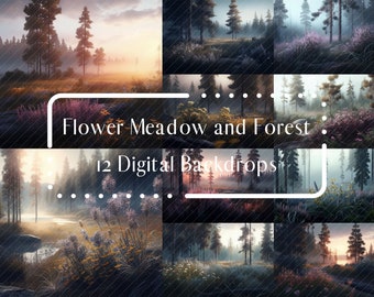 12 Flower Meadow et Forest Digital Backdrops, Photoshop Overlays, Outdoor Photo Backdrop Overlays, Studio Photography Digital Background