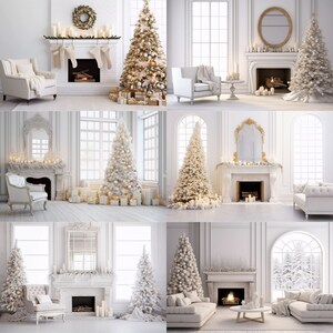 White Christmas Living Room Digital Backdrops Bundle, Composite ...