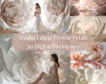 Digitala bakgrunder med blomblad i studiotyg, bakgrundsöverlägg för gravida, digital bakgrund för kreativ porträttfotografering, fotoredigering