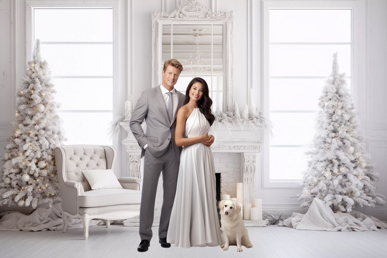 White Christmas Living Room Digital Backdrops Bundle, Composite ...
