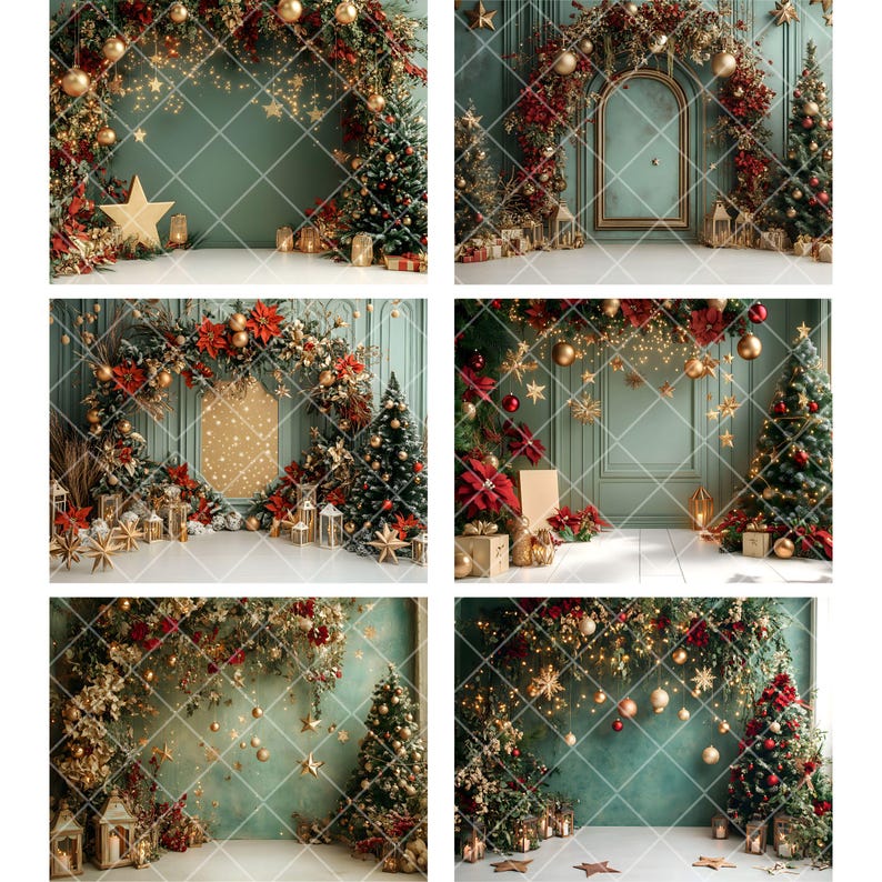 Green Gold Christmas Studio Digital Backdrops Bundle, Composite ...