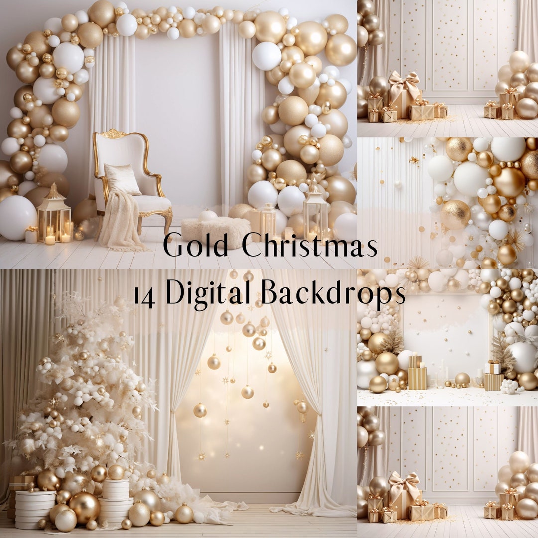 Gold Christmas Digital Backdrops Composite Photography Holiday ...