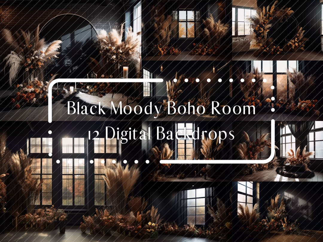 12 Black Moody Boho Room Digital Backdrops, Maternity Boudoir Digital ...