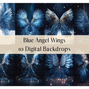 10 Blaue Engelsflügel digitale Kulissen, Mutterschaft Hintergrund Overlays, Studio Kulissen, Photoshop Fine Art Texturen, Porträtfotografie Requisiten