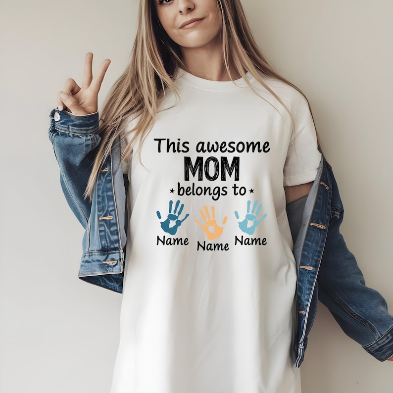 This Awesome Mom Belongs To SVG, Handprint Mom Shirt Design, Mother's Day PNG, Customizable Mom Sublimation, Mom Gift Idea, Digital Download