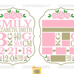 Birth Announcement svg, Birth Stats svg, Baby Keepsake Template svg dxf eps,Instant Download, Cut file for Cricut and Silhouette.
