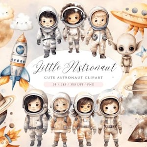 Cute Astronaut Clipart Bundle,Watercolor Astronaut Clipart,Cute Space Clipart,Cute Astronauts Set,Little Space,Nursery Clipart,Astronaut PNG