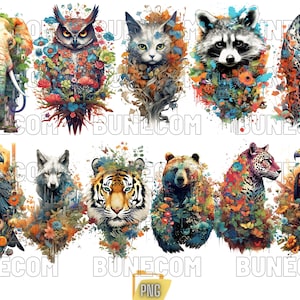 Watercolor Rainbow Animals Clipart, Colorful Animal Illustrations, Rainbow Painted Animal Clipart, PNG Graphics, Commercial Use Animal PNG