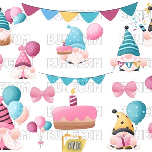 Birthday Gnome Clipart, 12 PNG Watercolor, Junk Journal, Card Making, Gift Tag, Teacher Shirt, Digital Images Sublimation Printable