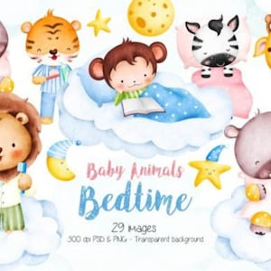 Watercolor Sleeping Animals Collection Clipart, 29 PNG Safari Animals Clipart, Sleeping Animals Clipart, Safari Baby Animal, Commercial Use