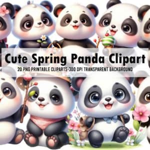 Watercolor Cute Pandas Clipart | Nursery Wall Art | Baby Shower Decorations | Printable Panda Illustrations PNG