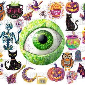 Retro Halloween Pink Clipart, Cute Groovy Halloween Clipart Spooky, Witch, Pumpkin, Ghosts, Candy, Witch Feet, Vintage, PNG Files Digital