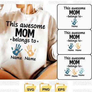This Awesome Mom Belongs To SVG, Handprint Mom Shirt Design, Mother's Day PNG, Customizable Mom Sublimation, Mom Gift Idea, Digital Download