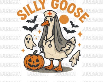 Silly Goose Halloween PNG, Funny Nurse Goose Clipart, Spooky Goose Digital Download, Cute Pumpkin Ghost Sublimation Design