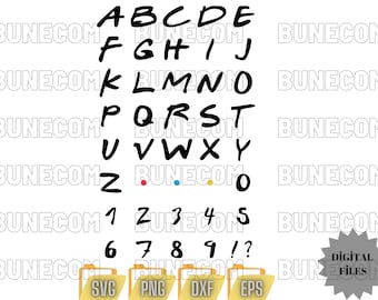 Friendship Font SVG, Font Svg Png, Alphabet Letter, Number, Dots, Friends Font for Cricut, Clipart, Cricut vector Cut file, Digital Files