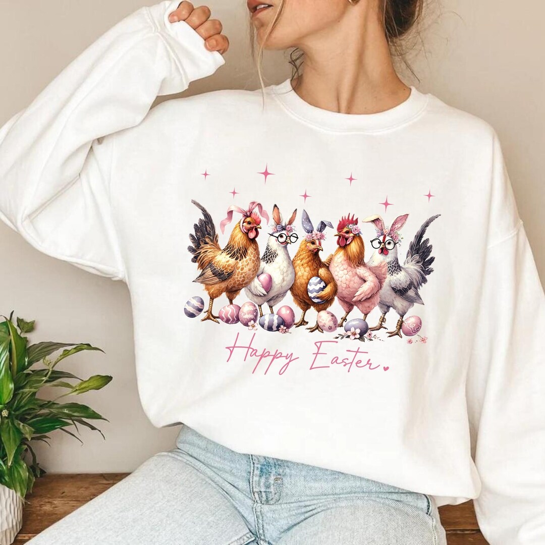 Easter Cute Bunny Print V Neck Long Sleeve T Shirt main image 1