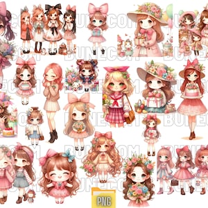 Girls Clipart, Cute Girl Clipart, Children Clipart, Chibi Girl Clipart, Cute Kids Clipart, Little Girl PNG, Anime Girl Watercolor Clipart
