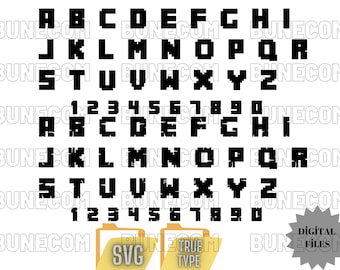 Pacote de Svg para jogos de vídeo, fonte Mine True Type, Svg digital Mine, letra Mine SVG, clipart Mine, fonte, alfabeto e número SVG, silhueta