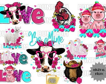 Schwein SVG für Mädchen, Valentinstag SVG Bauernhof Valentine Kuh Schnittdatei für Cricut, Silhouette, süße Kuh SVG, Kuh Gesicht, Mädchen Kuh Kopf Bandana