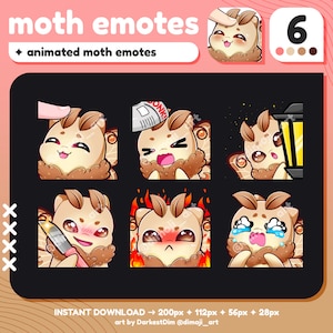 Cute Moth Animated Emotes x6 | GIF Emotes Pack | Twitch/Discord/YouTube/Streaming