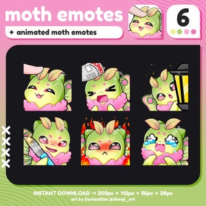 Cute Moth Animated Emotes x6 | GIF Emotes Pack | Twitch/Discord/YouTube/Streaming