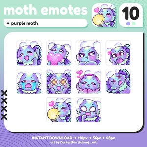 P2U Cute Moth Emotes x10 | Emotes Pack | Twitch/Discord/Youtube/Streaming | Kawaii Moth