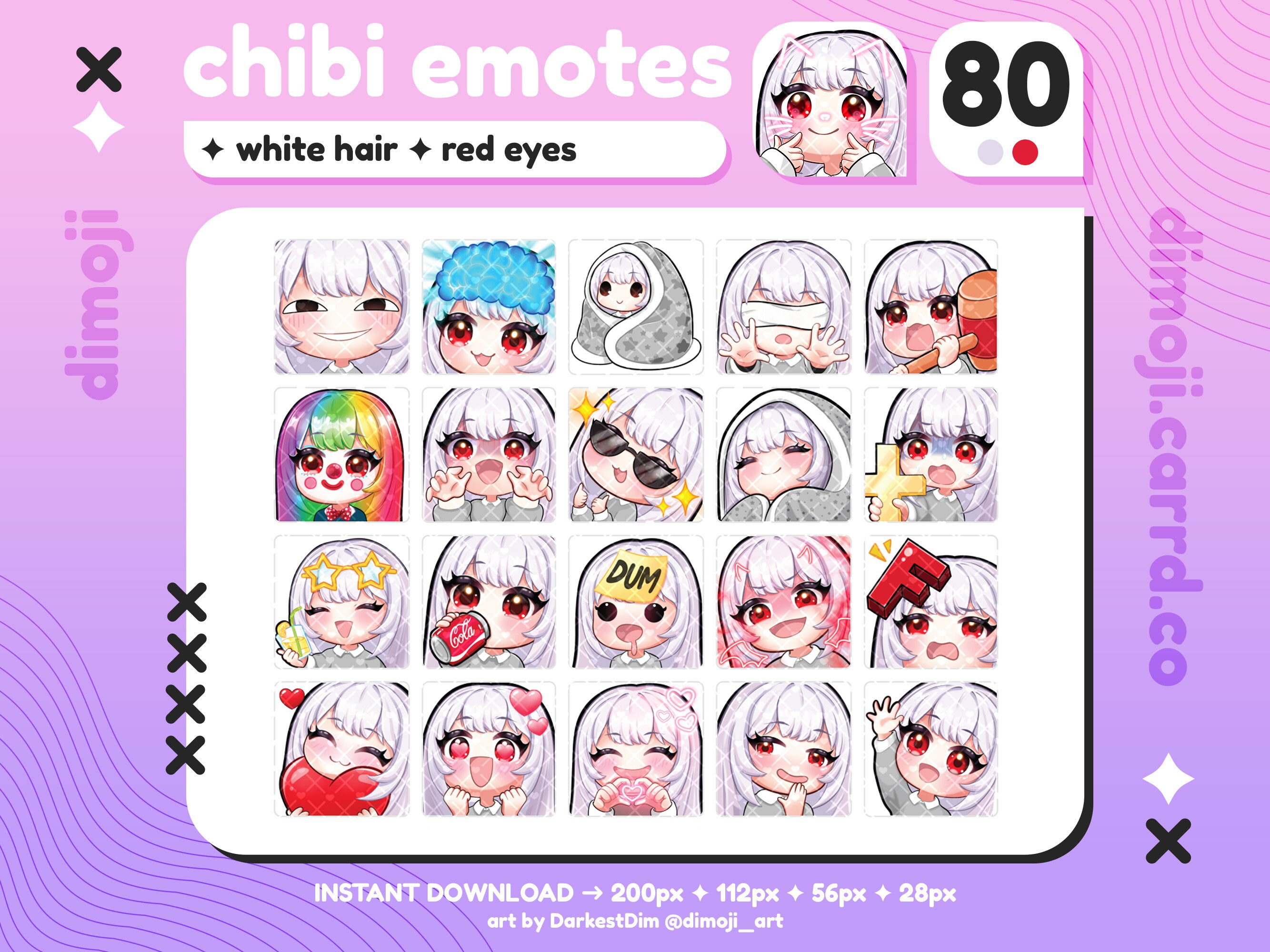 Modle Emotes P2U Cute Chibi White Hair/red Eyes Emote MEGA PACK X80 Emotes BUNDLE ...