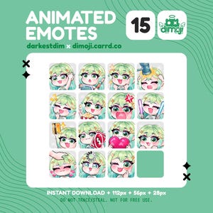 ANIMATED Chibi Elf / Elven Emotes (15) | Green Hair | Green Eyes | Emote Pack | Twitch/Discord/Streaming | Cute Elf Girl Emote