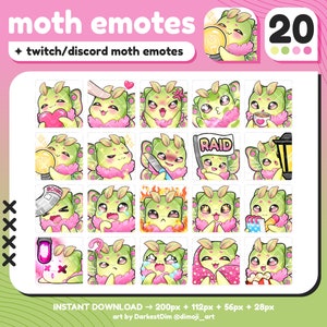 Cute Moth Emotes x20 | Emotes Pack | Twitch/Discord/YouTube/Streaming