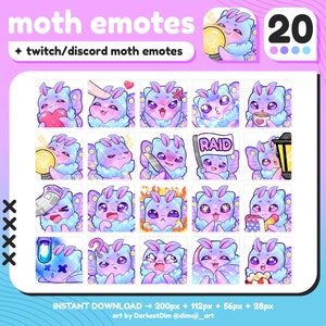Cute Moth Emotes x20 | Emotes Pack | Twitch/Discord/YouTube/Streaming