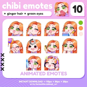 ANIMATED Chibi Girl Emotes | Ginger Hair | Green Eyes | Emote Pack | (GIF Download)