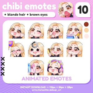 ANIMATED Chibi Girl Emotes | Blonde Hair | Brown Eyes | Emote Pack | (GIF Download)