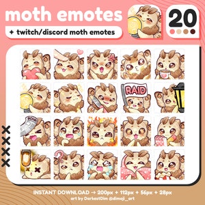 Cute Moth Emotes x20 | Emotes Pack | Twitch/Discord/YouTube/Streaming