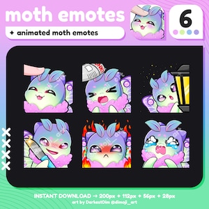 Cute Moth Animated Emotes x6 | GIF Emotes Pack | Twitch/Discord/YouTube/Streaming