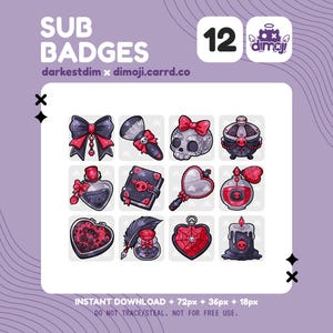 Goth Girly Twitch Sub Badges | Black/Red | Stream Subscriber Icons (PNG Download)