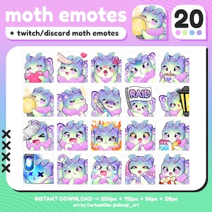 Cute Moth Emotes x20 | Emotes Pack | Twitch/Discord/YouTube/Streaming