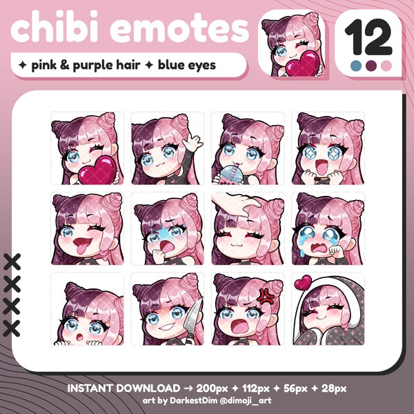 Cute Girl Chibi Emotes x12 | Emote Pack | Twitch/Discord/YouTube/Streaming | Alt Girl Emote